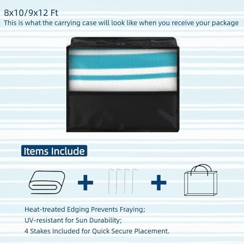 GAOMON Modern Striped 9x12 Outdoor Rug UV-Resistant Geometric Lines Reversible Plastic Straw Indoor Outdoor Rugs Waterproof Outside Large Carpet for Camping Trailer RV Balcony Pool Light Blue White - Image 7