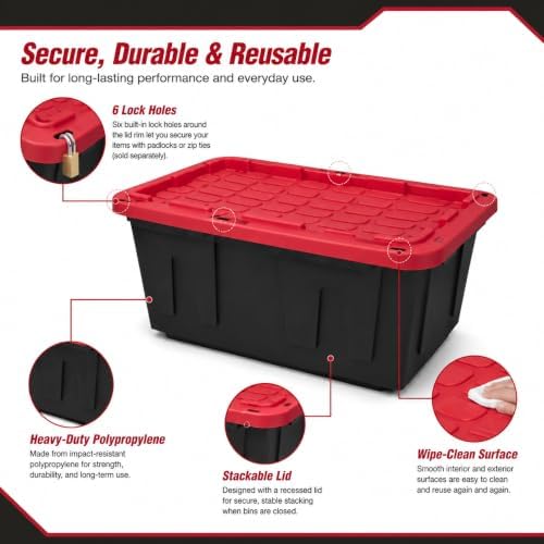 (6-Pack) 27 Gal Stackable Storage Bins with Locking Lids, Garage & Basement - Image 6