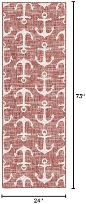 Unique Loom Outdoor Coastal Collection Area Rug - Ahoy (2' x 6' 1" Runner, Rust Red/ Ivory) - Image 2