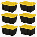 6-Pack 27 Gallon Storage Totes with Lids, Stackable Black & Yellow Bins by Unknown