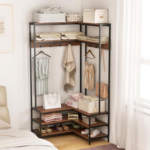 GIANTEX Corner Coat Rack, L-Shaped Hall Tree with Bench and Shoe Storage - Image 2