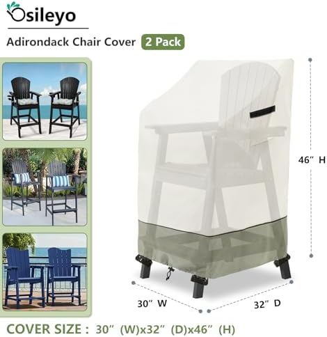 Adirondack Chair Cover 2 Pack, Heavy Duty Waterproof Outdoor Patio Chair Cover (30 W x 32 D x 46 H inches) Beige - Image 2