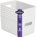 Superio Ribbed Collection - Decorative Plastic Basket Open Home Storage Bins Organizer, Medium White (6 Pack) Container Boxes for Organizing Closet Storage Bins for Shelves Drawer Shelf 5 Liter by Superio