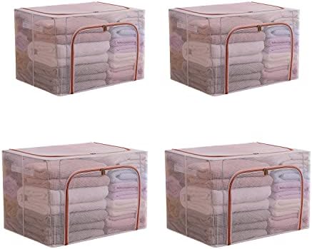 Steel Frame Storage Box Transparent Storage Box Quilt Storage Box Folding Wardrobe PVC or Nylon Fabric Extra Large Storage Bag (Orange Yellow Waterproof: 66L x 2Pcs + 80L x 2Pcs) by gFdiao14191311-22