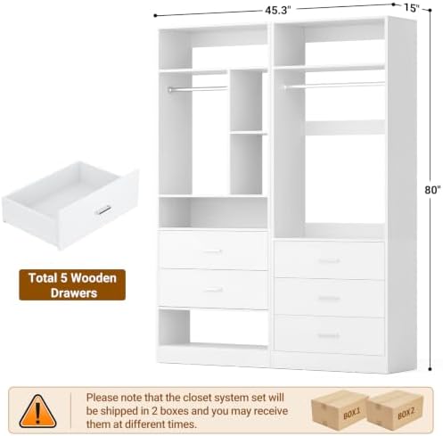 Besiost Closet Systems with 5 Drawers, Closet Organizer System - Image 6