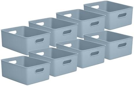 Superio Decorative Plastic Basket Open Home Storage Bins Organizer Baskets, Large Blue (8 Pack) Container Boxes for Organizing Closet Storage Bins for Shelves Drawer Shelf, 15 Liter by Superio