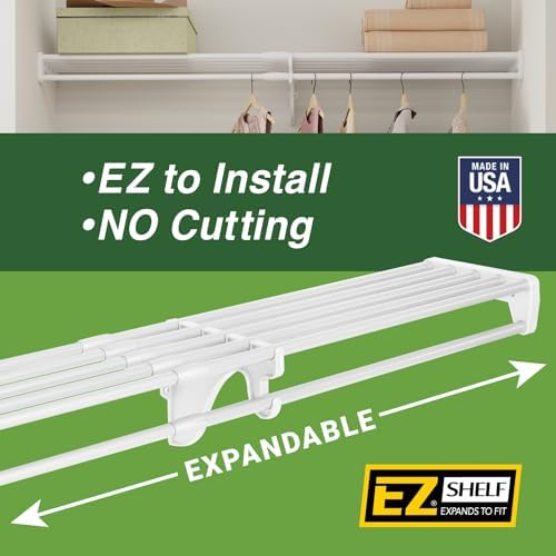 EZ SHELF- Closet Shelf with Hanging Rod, Expands 40.5-73", White, Closet Shelves Hold 200 lbs, Easy Install Closet Organizer to 2 Side Walls, Alternate for Closet Wire Shelving & Laundry Room Shelves - Image 4