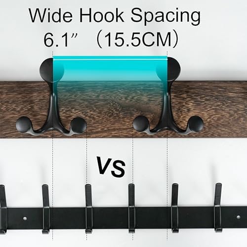 WEBI Coat Rack Wall Mount,36" Solid Wood Coat Hooks Wall Mounted Coat Hanger,16" Hole to Hole,Heavy Duty Hook Rack Rail,6 Triple Hooks for Hanging Coats,Jacket,Clothes,Hat,Weathered Brown,2 Packs - Image 4