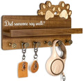 MTERSN Acacia Wood Dog Leash Holder for Wall with Shelf & 6 Hooks, Brown by MTERSN