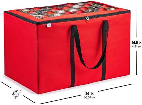 ZOBER Christmas Ornament Storage Box - Stores 200 3" Ornaments with Individual Trays - Tear Proof 600D Oxford Fabric - ornament organizer storage box (Red, 200-3" Ornaments) - Image 6