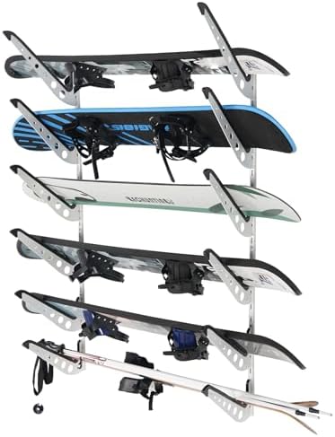Snowboard Wall Racks, Adjustable Storage Rack for Ski, Surfboard, Wakeboard, Snowboard Wall Mount Display, White/Black by JUSTOOP