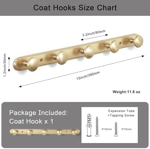 Goo-Ki 1 Pack Champagne Bronze Coat Rack Wall Mount Heavy Duty, Towel Rack Zinc Alloy Coat Hooks Wall Mounted for Bag Hat Clothes Scarf - Image 4