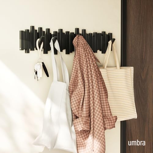 Umbra Sticks Wall Coat Rack, Wall Mount 8 Retractable Hooks, Black - Image 2