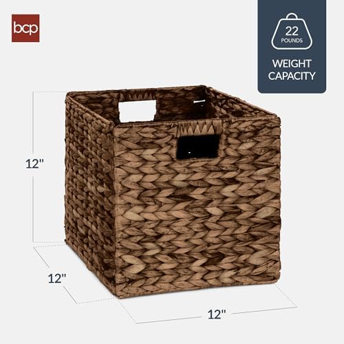 Best Choice Products 12x12in Pack of 5 Cube Storage Baskets, Water Hyacinth Multipurpose Collapsible Organizers, Handwoven Laundry Totes for Laundry, Living Room, Kids Room & Nursery - Brown - Image 2
