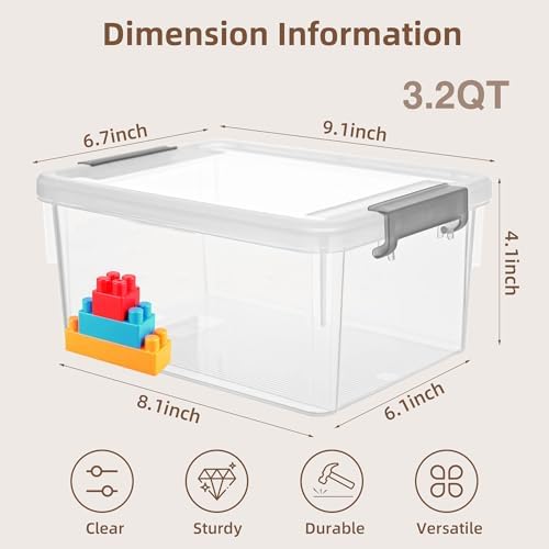 8Packs 3.2Qt Small Clear Storage Bins with Lids, Plastic (Pack of 2) - Image 2