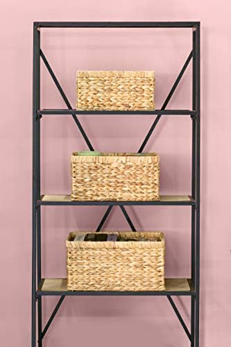 Natural Woven Water Hyacinth Wicker Rectangular Storage Bin Basket with Handles, Set of 3 - Image 6