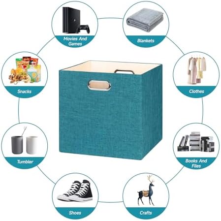 Posprica Collapsible Storage Bins,13×13 Foldable Storage Cube Boxes Fabric Drawer Fabric Storage Bins Vinyl Record Cubby Cubes with Handles for Bookcase, Closet, Shelf, Cabinet, 4 Pack - Image 5