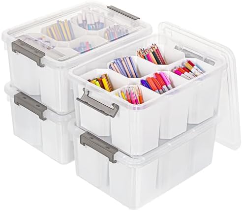 Citylife 17QT 4-Pack Clear Storage Bins with Lid 6 inserts Stackable by CITYLIFEHomeOrganization