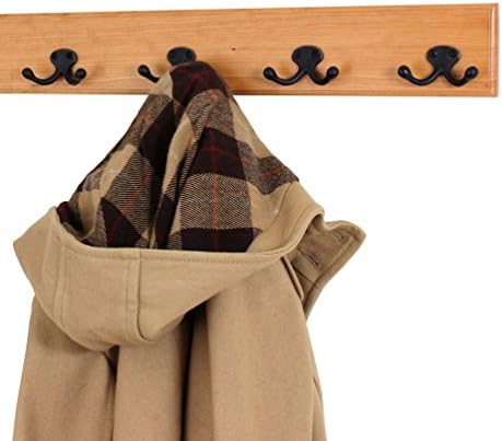 PegandRail Solid Cherry Wall Mounted Coat Rack - Oil Rubbed Bronze Double Style Coat Hooks - Made in The USA (Natural, 20" x 3.5" with 4 Hooks) - Image 2