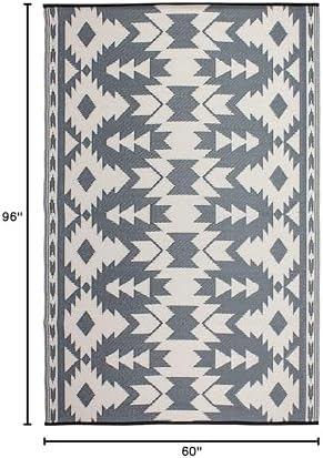 Fab Habitat Outdoor Rug - Waterproof, Fade Resistant, Crease-Free - Premium Recycled Plastic - Southwestern Aztec Neutral - Patio, Porch, Deck, Balcony - Miramar - Gray - 5 x 8 ft - Image 2