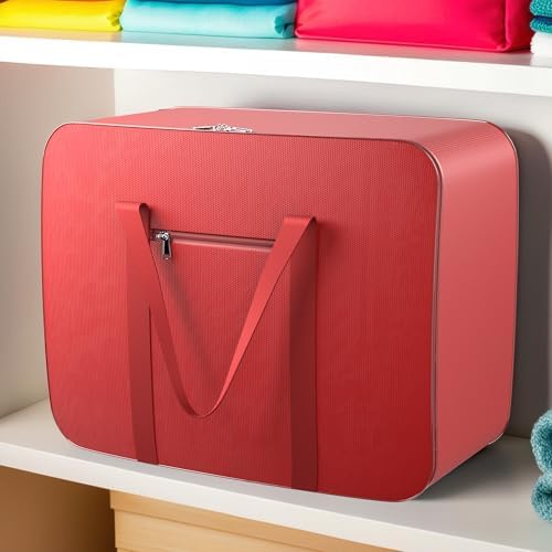 Kuber Industries Pack of 6 Storage Bag | Clothes Storage Bag | Rexine Underbed Storage Bag | Wardrobe Organizer for Blanket-Comforters | Foldable Attachi Bag with Handle | Large | Red - Image 2