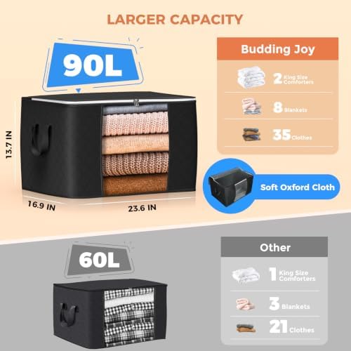 90L Large Storage Bags, 10 Pack Clothes Storage Bins Closet Organizers - Image 2