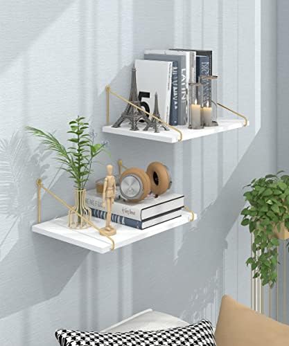 Afuly Floating Shelves for Wall, 12 Inch Deep Gold White Shelf, Set of 2 - Image 2