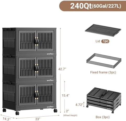 BROVIEW 240Qt Stackable Storage Bins with Lid for Home Dorm, 3Pack Black - Image 2