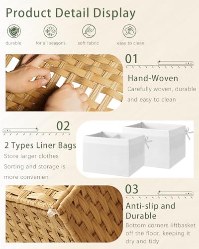 SETVSON Storage Basket with Lid, 2-Lid PE Rattan Storage Bin, Natural - Image 3