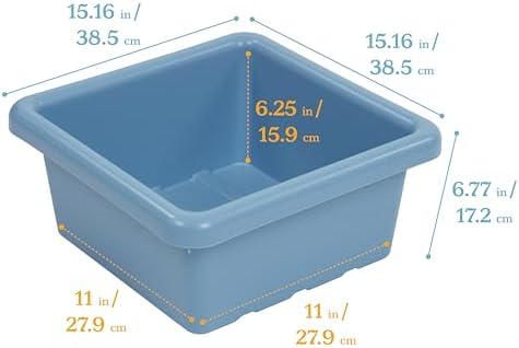 ECR4Kids Stackable Square Bins with Non-Snap Lids, Multipurpose Organization, Powder Blue, 2-Pack - Image 2