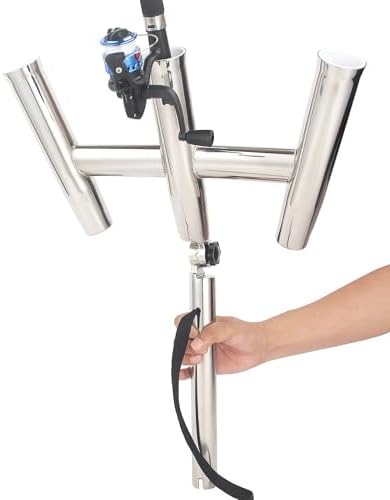3 Tube Rod Holder-Stainless Steel Trident Outrigger Stylish-Tree Triple Rod Holder Adjustable Silver Kite Fishing Mount 3-Rod Racks for Boat, Ship, Yacht - Image 3
