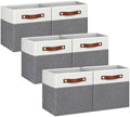 13x13 Storage Cubes - 6 Pack - Linen Fabric 13 Inch Cube Storage Bins for Bedroom, Living Room, Clothes and Toys; Foldable, Dual Leather Handles by Pomatree