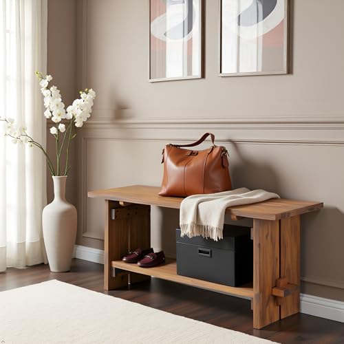 Alaterre Bethel Rustic Solid Wood Entryway Bench with Shelf, Natural - Image 2