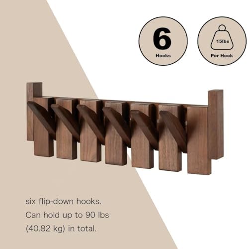 Black Walnut Piano Coat Rack, Coat Hooks for Wall with 6 Magnetic Retractable Hooks, Heavy Duty Space Saving Wall Mounted Coat Rack for Entryway, Bedroom, Mudroom - Image 4