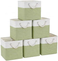 Fabric Storage Cubes 13 x 13, Collapsible Storage Bins for Shelf Baskets, Cube Storage Organizer White Green Bins with Cotton Handles, Foldable Storage Bin box, Cube Storage Bin 6 Pack by BOFUGA