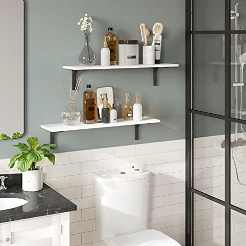 DINZI LVJ Long Wall Shelves, 31.5Inch Wooden Wall Mounted Shelves, Set of 2 - Image 2