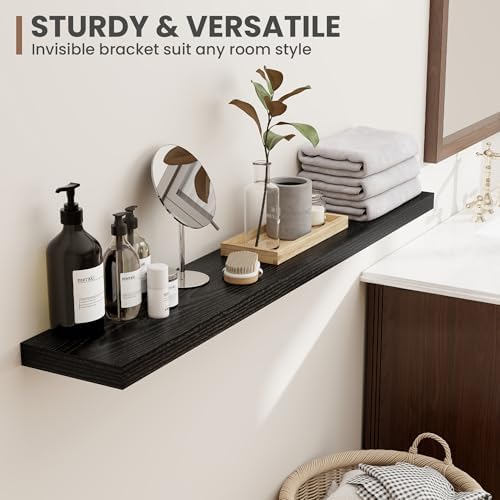 Acovy 36 Inch Floating Shelves, 8 Inch Deep Floating Shelves for Wall, Hanging Shelf with Invisible Brackets, Deep Shelves for Bathroom, Bedroom, Living Room, Black, Set of 2 - Image 6