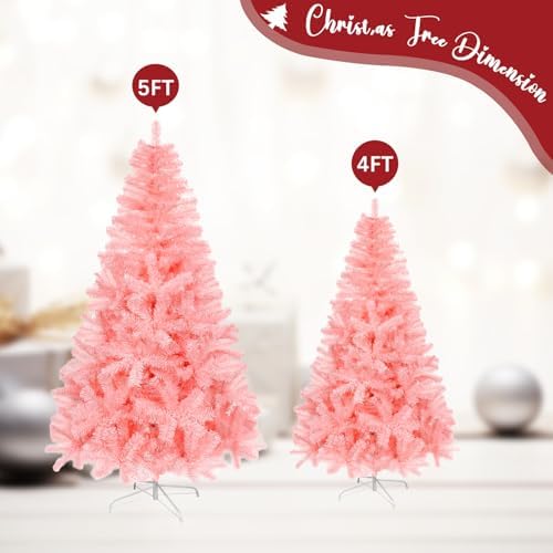 ULICO 4ft Artificial Pink Christmas Tree,Premium Spruce Xmas Tree with 450 Branch Tips, Fake Christmas Tree with Foldable Metal Base Stand,Home, Office,Party Decoration - Image 5