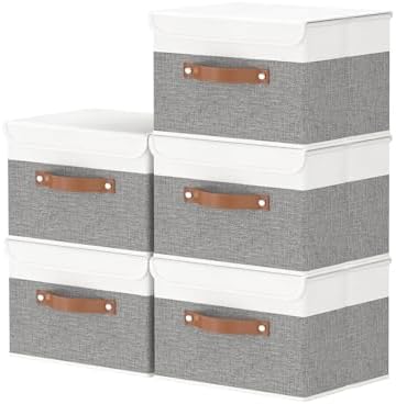 OUTBROS Storage Bins with Lids, White/Grey, 5 Pack 10.2 x 7.9 x 6.7in by OUTBROS