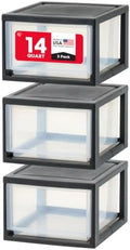 IRIS USA Plastic Storage Drawer Organizer, 14.5 Qt Stackable, 3 Pack, Black by IRISUSA
