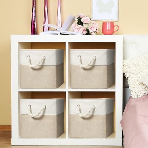 6 Pack 12x12 Inch Cube Storage Bins Square Fabric Cube Baskets, Light Brown - Image 5