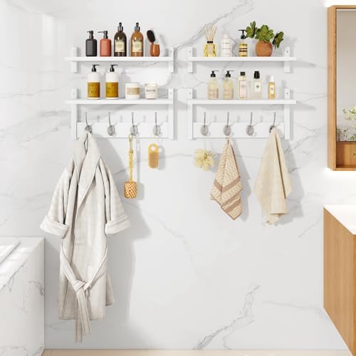 YMYNY Double Shelf Coat Rack Wall Mount with 8 Hooks, White HWS009W-2 - Image 7