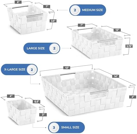 Sorbus Baskets for Organizing, Woven Storage Set (9 Piece Set, White) - Image 3