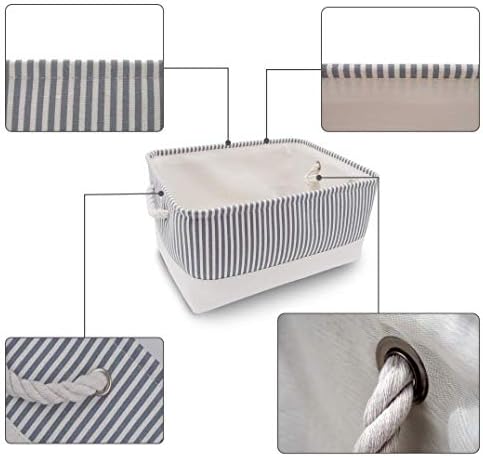 Mangata Fabric Storage Bins, Set of 3 Foldable Canvas Storage Basket W/Handles for Organizing Shelves Toys Clothes Nursery Home Closet(Grey Stripe, Medium) - Image 2
