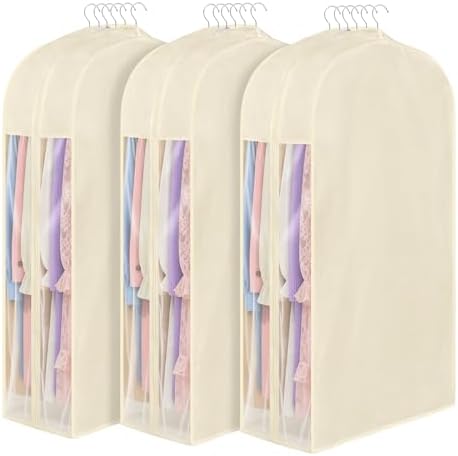 43 Inch Cotton Garment Bags for Hanging Clothes 3 Pack, Beige by Kntiwiwo