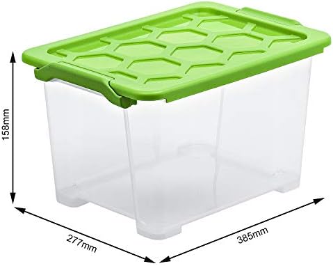 Rotho Evo Safe Keeping Set of 3 Storage Boxes 15 L with Lid, Food-Grade Plastic (PP) BPA-Free, Transparent/Green, 15 L (39.3 x 28.3 x 23.0 cm) - Image 5