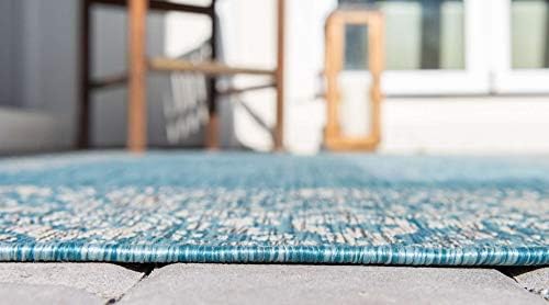 Unique Loom Outdoor Border Collection Area Rug - Floral Border (5' 1" x 8' Rectangle, Aqua/ Ivory) - Image 4
