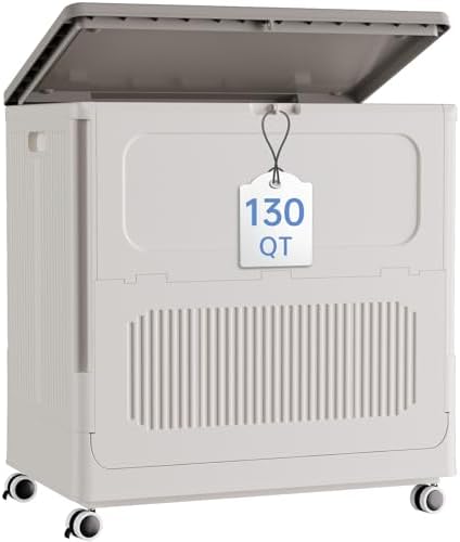 HAIXIN 130QT Large Storage Bin with Lid and Wheels, Cream White by HAIXIN