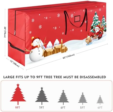 Christmas Tree Storage Bag, Fits Up 9 Ft Tall Artificial Trees with Reinforced Handles, Beautiful and Durable 600D Oxford Xmas Tree Storage Bag, Red - Image 3