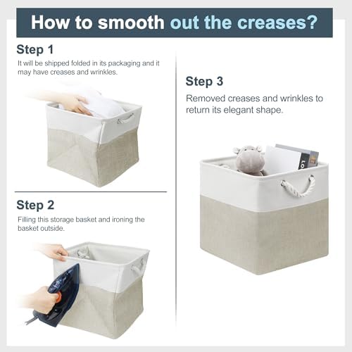 Posprica 11×11 Storage Cubes, Collapsible Storage Bins Organizer for Closet, Fabric Storage Box with Cotton Rope Handles, Decorative Storage Baskets for Shelves, set of 6 - White/Coffee - Image 7